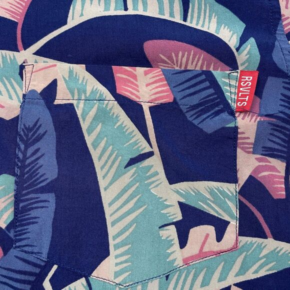 RSVLTS The Roosevelts Shirt Mens Medium Navy Tropical Leaf Hawaiian Aloha Bamboo - Picture 3 of 11